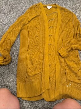 SO Mustard Yellow Cable Knit Open-Front Cardigan